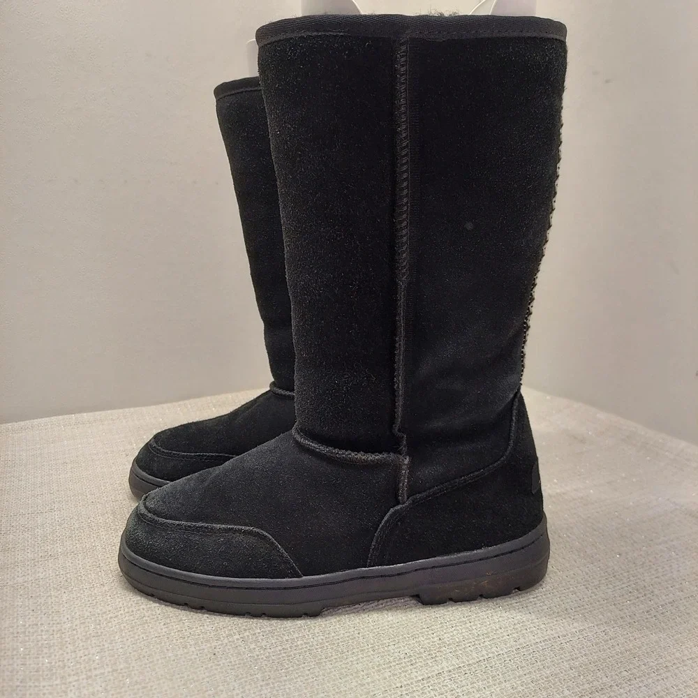 UGG Australia Ultra Tall Black Suede Shearling Boots Womens 8 5245